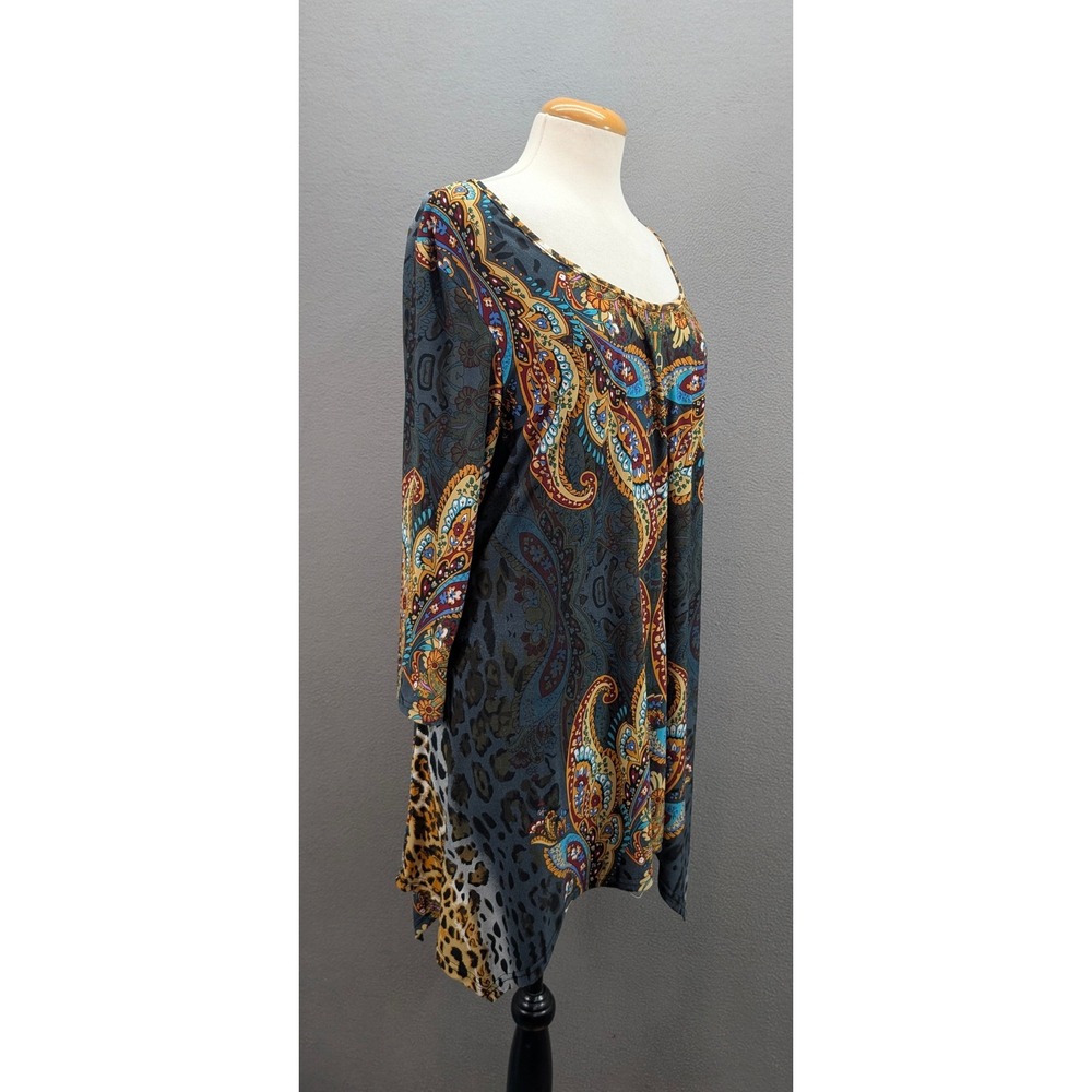 White Mark Tunic Top Paisley Long Sleeve Top Plus Sz 2XL Leopard Print Lagenlook - Picture 4 of 10